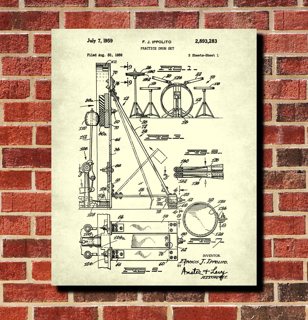 Drum Set Blueprint Drumming Patent Print Music Poster