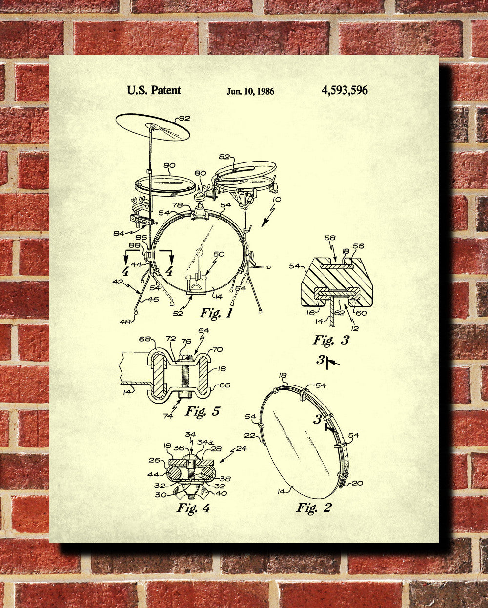 Drum Set Patent Print Drumming Blueprint Music Poster - OnTrendAndFab