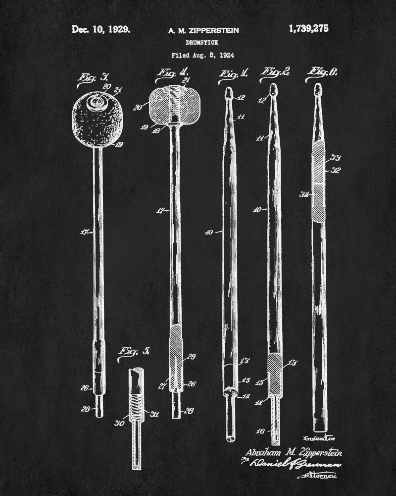 Drum Sticks Patent Print Drumming Blueprint Music Poster