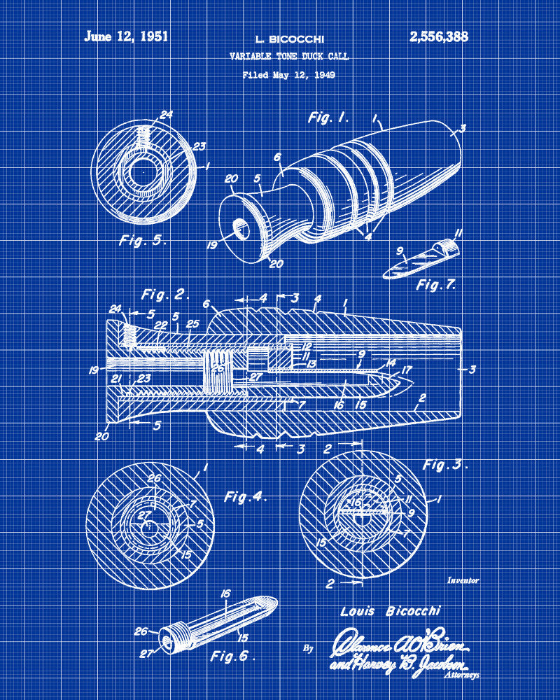Duck Caller Patent Print Hunting Blueprint Shooting Poster