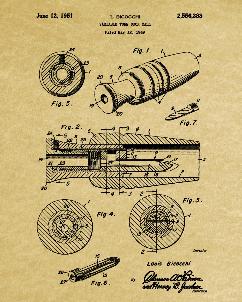 Duck Caller Patent Print Hunting Blueprint Shooting Poster