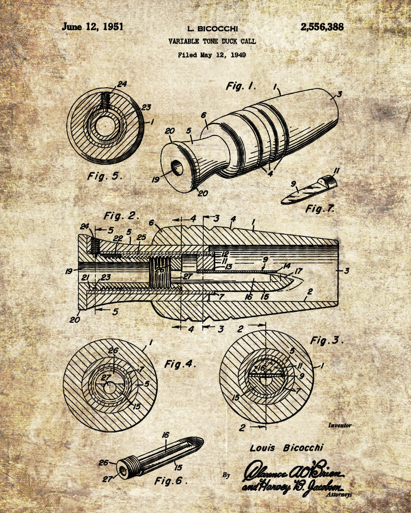 Duck Caller Patent Print Hunting Blueprint Shooting Poster