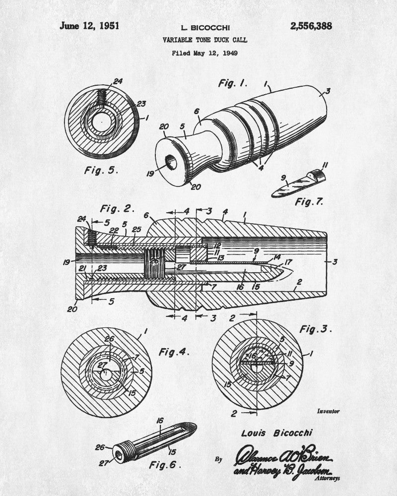 Duck Caller Patent Print Hunting Blueprint Shooting Poster