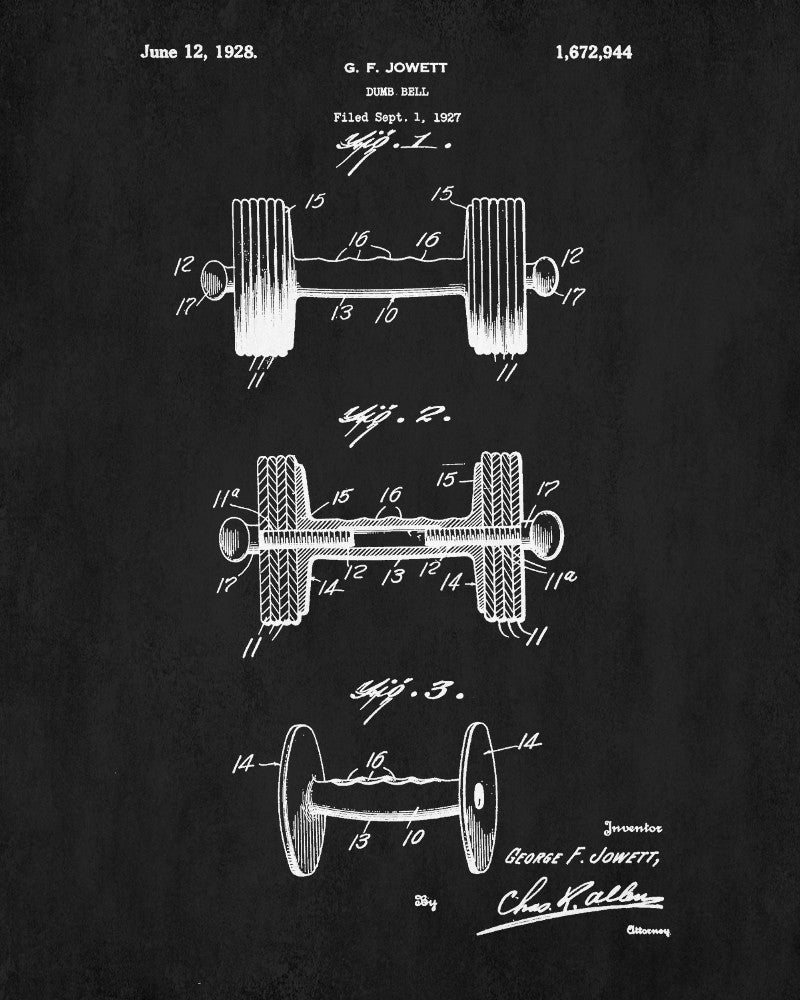 Dumbbell Blueprint Weight Lifting Patent Print Poster - OnTrendAndFab