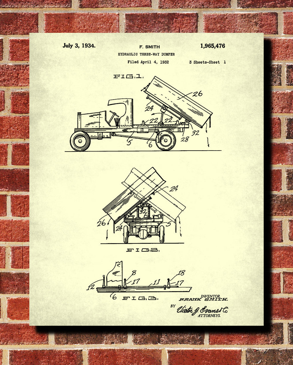 Dump Truck Patent Print Construction Blueprint Poster - OnTrendAndFab