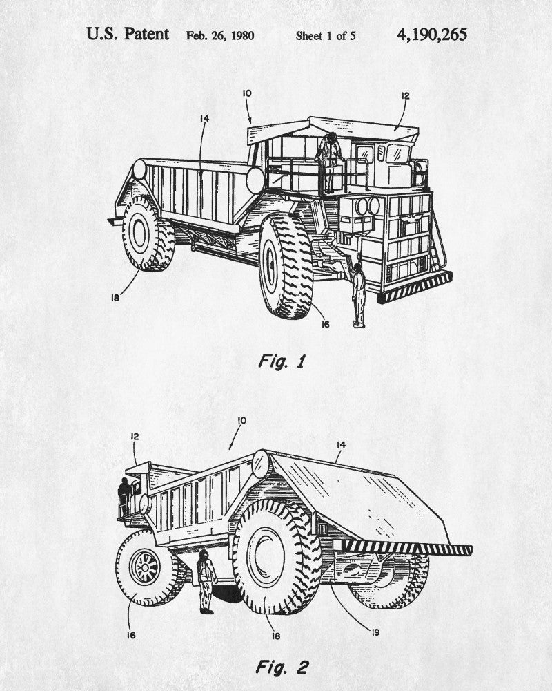 Dump Truck Patent Print Construction Blueprint Mining Poster
