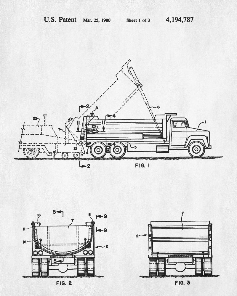Dump Truck Blueprint Construction Patent Print Poster