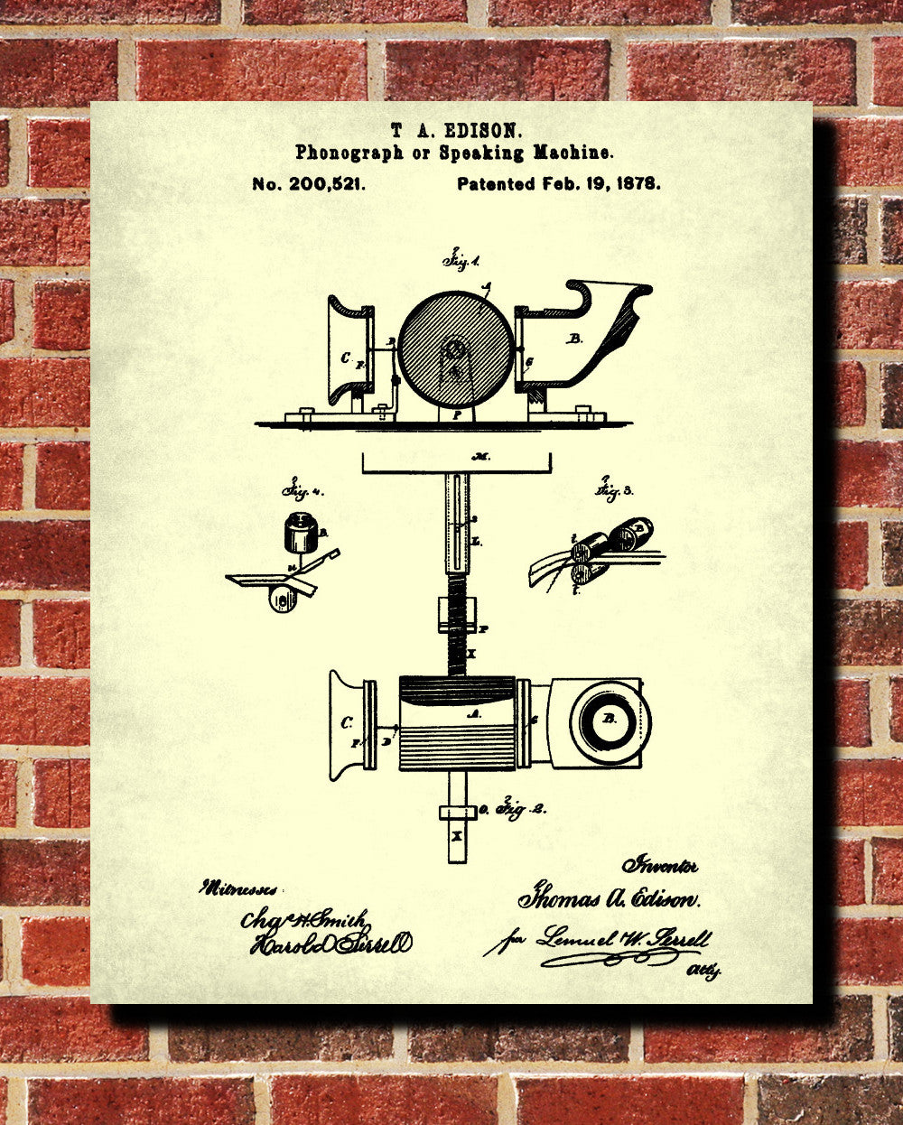 Edison Blueprint Vintage Invention Poster Phonograph Patent Print - OnTrendAndFab