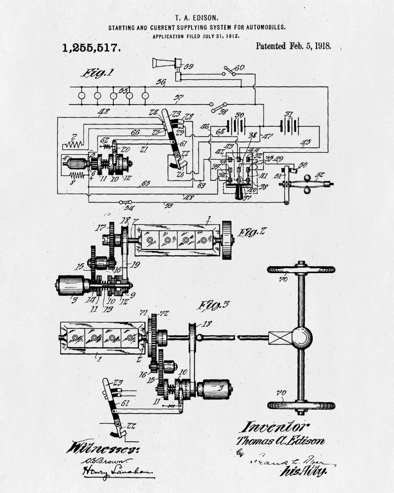 Edison Blueprint Vintage Invention Poster Starter Patent Print - OnTrendAndFab