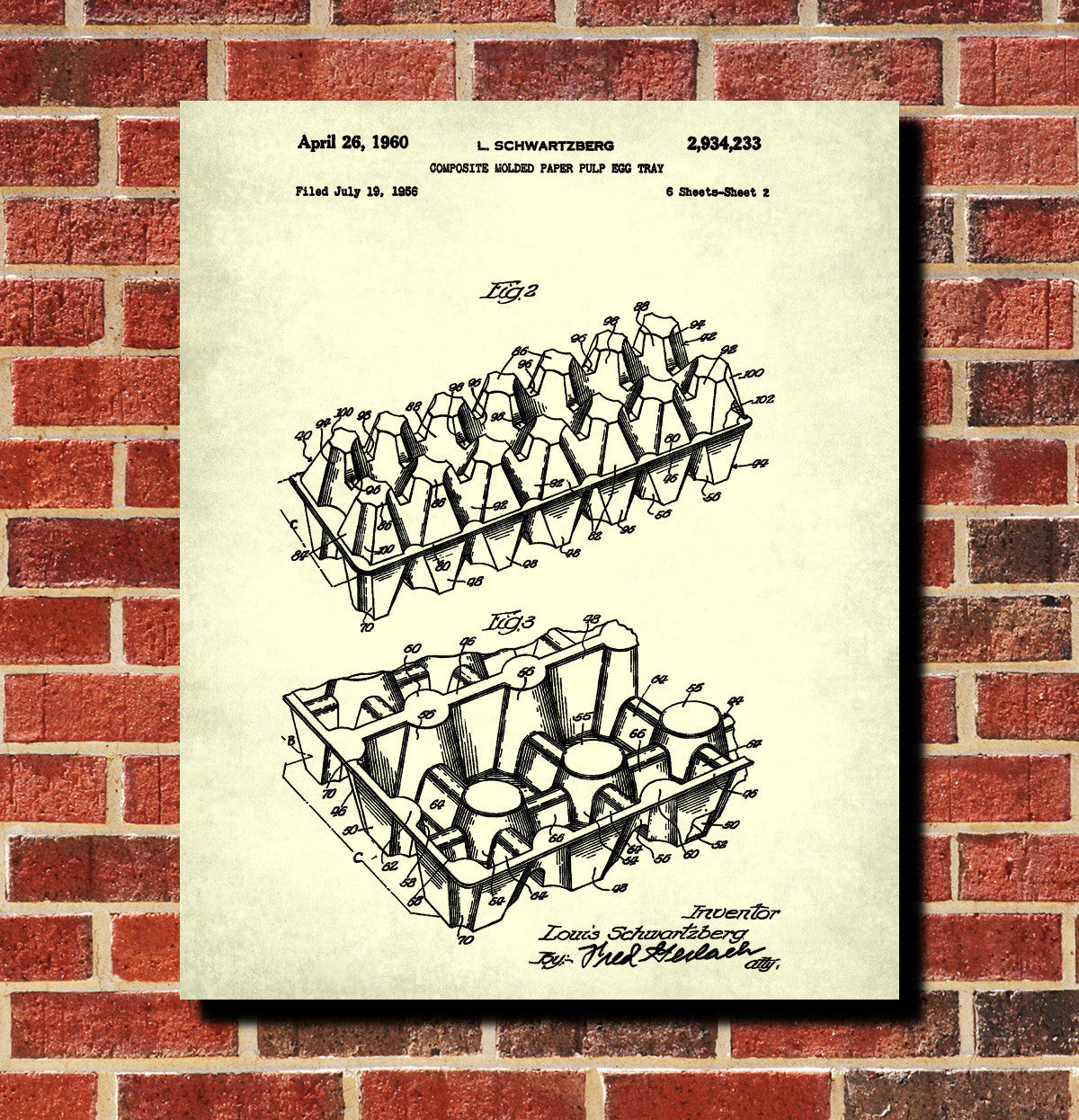 Egg Box Patent Print Packaging Blueprint Kitchen Poster