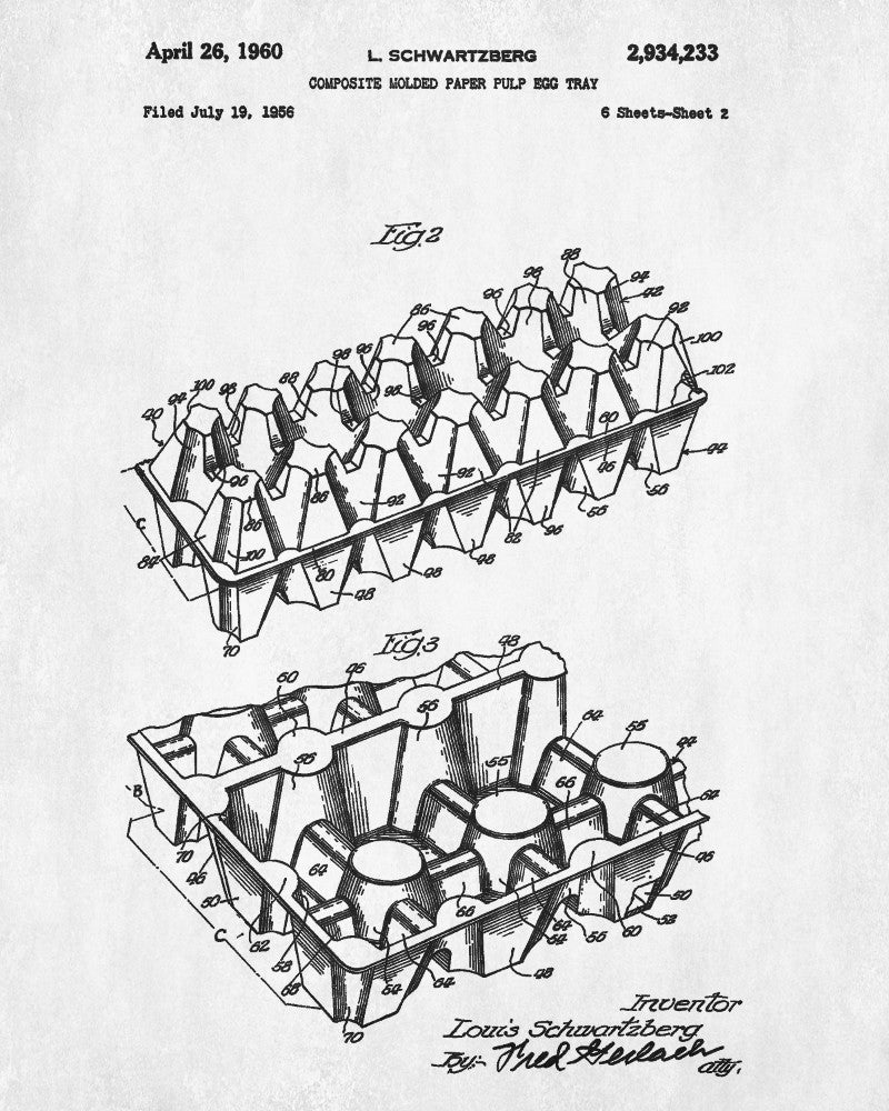 Egg Box Patent Print Packaging Blueprint Kitchen Poster
