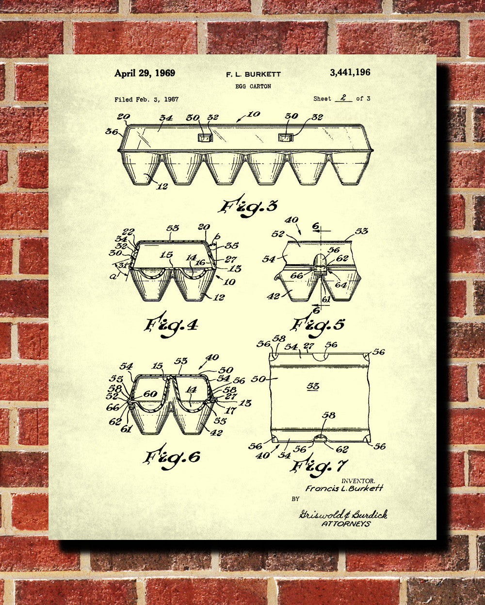 Egg Carton Patent Print Box Blueprint Kitchen Poster - OnTrendAndFab