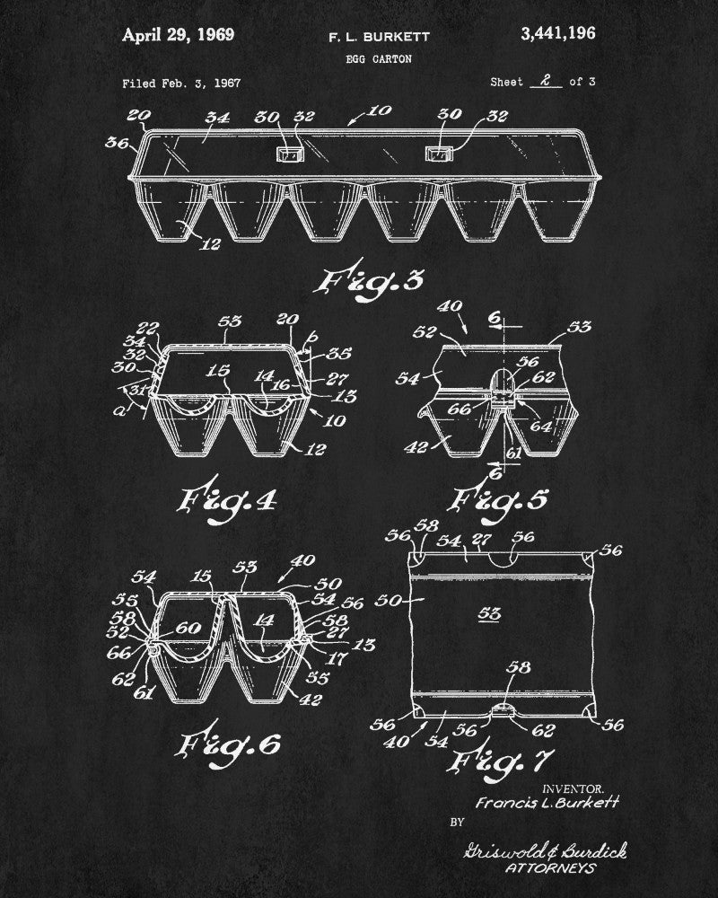 Egg Carton Patent Print Box Blueprint Kitchen Poster - OnTrendAndFab