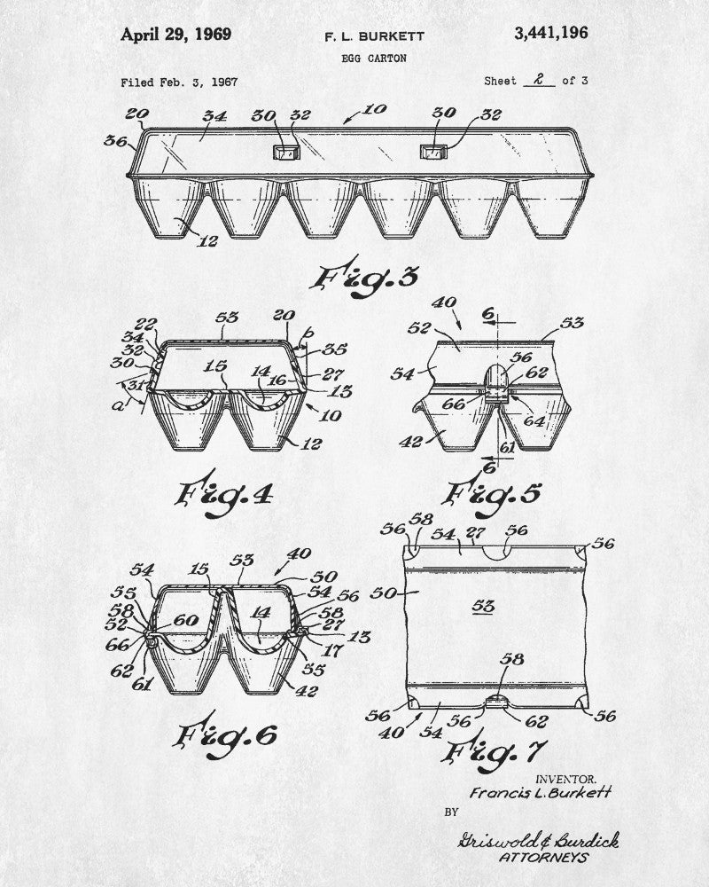 Egg Carton Patent Print Box Blueprint Kitchen Poster - OnTrendAndFab