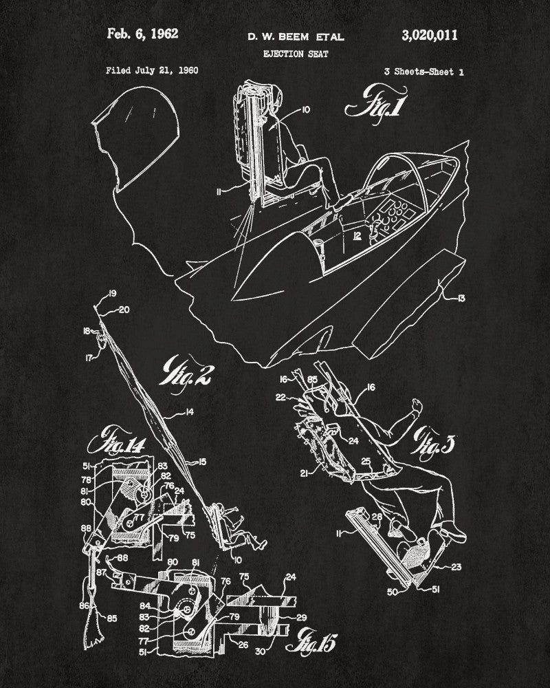 Aircraft Ejector Seat Blueprint Poster Patent Print Wall Art - OnTrendAndFab