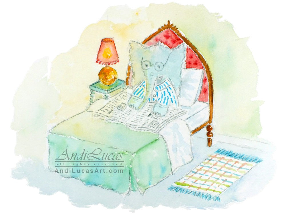Elephant News Cute Children's Nursery Wall Art Print