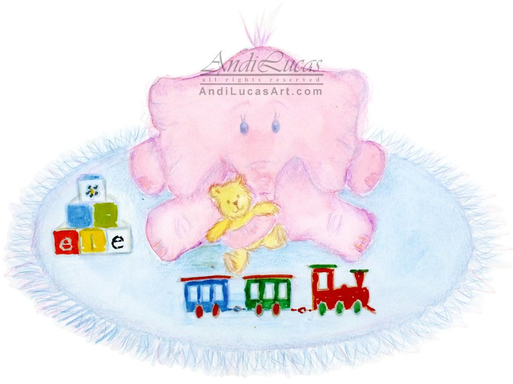 Baby Elephant Cute Children's Nursery Wall Art Print