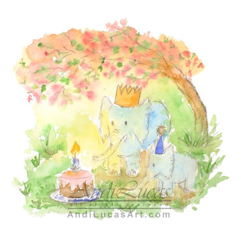 Birthday Elephant Cute Children's Nursery Wall Art Print
