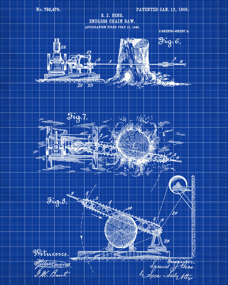 Chainsaw Patent Print Lumberjack Blueprint Print Logging Poster - OnTrendAndFab