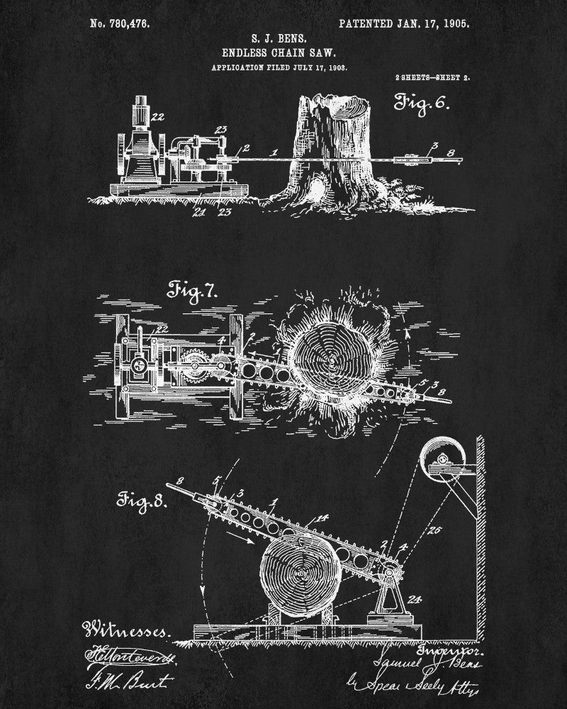 Chainsaw Patent Print Lumberjack Blueprint Print Logging Poster - OnTrendAndFab