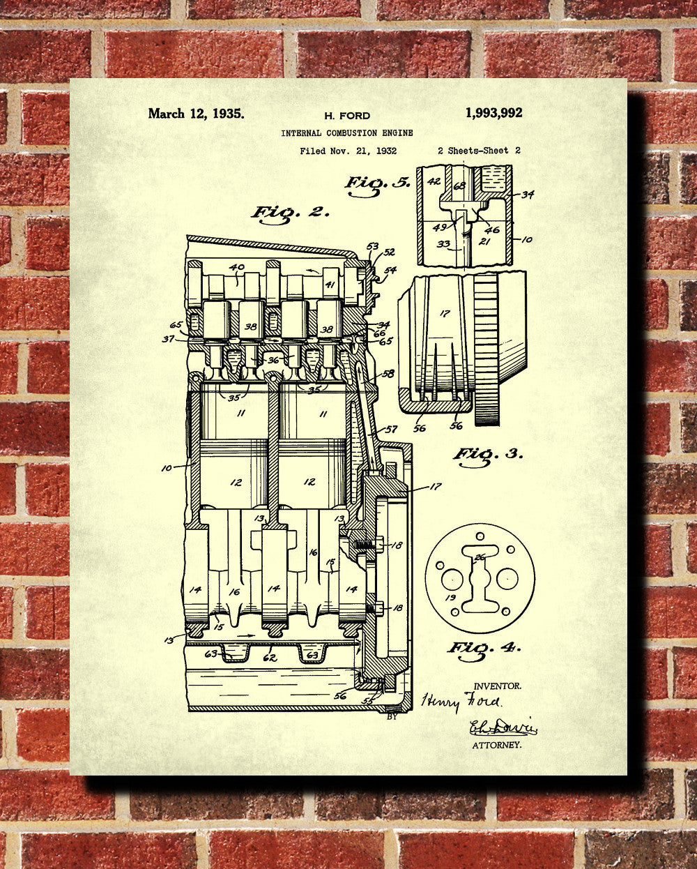 Engine Blueprint Ford Car Automotive Patent Print Garage Poster