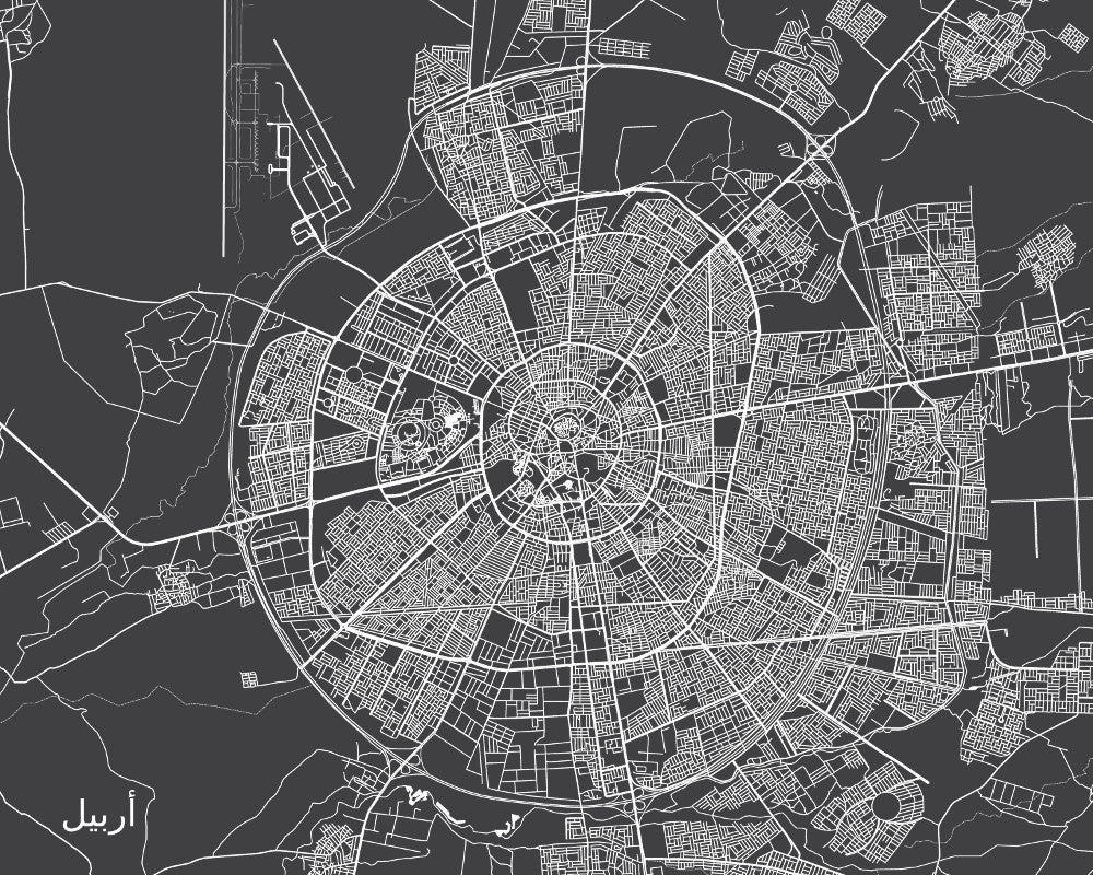Erbil, Iraq Street Map Print Feature Wall Art Poster