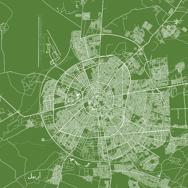 Erbil, Iraq City Street Map Print Custom Wall Map