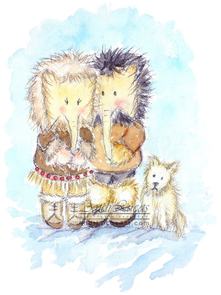 Elephant Eskimos Cute Children's Nursery Wall Art Print