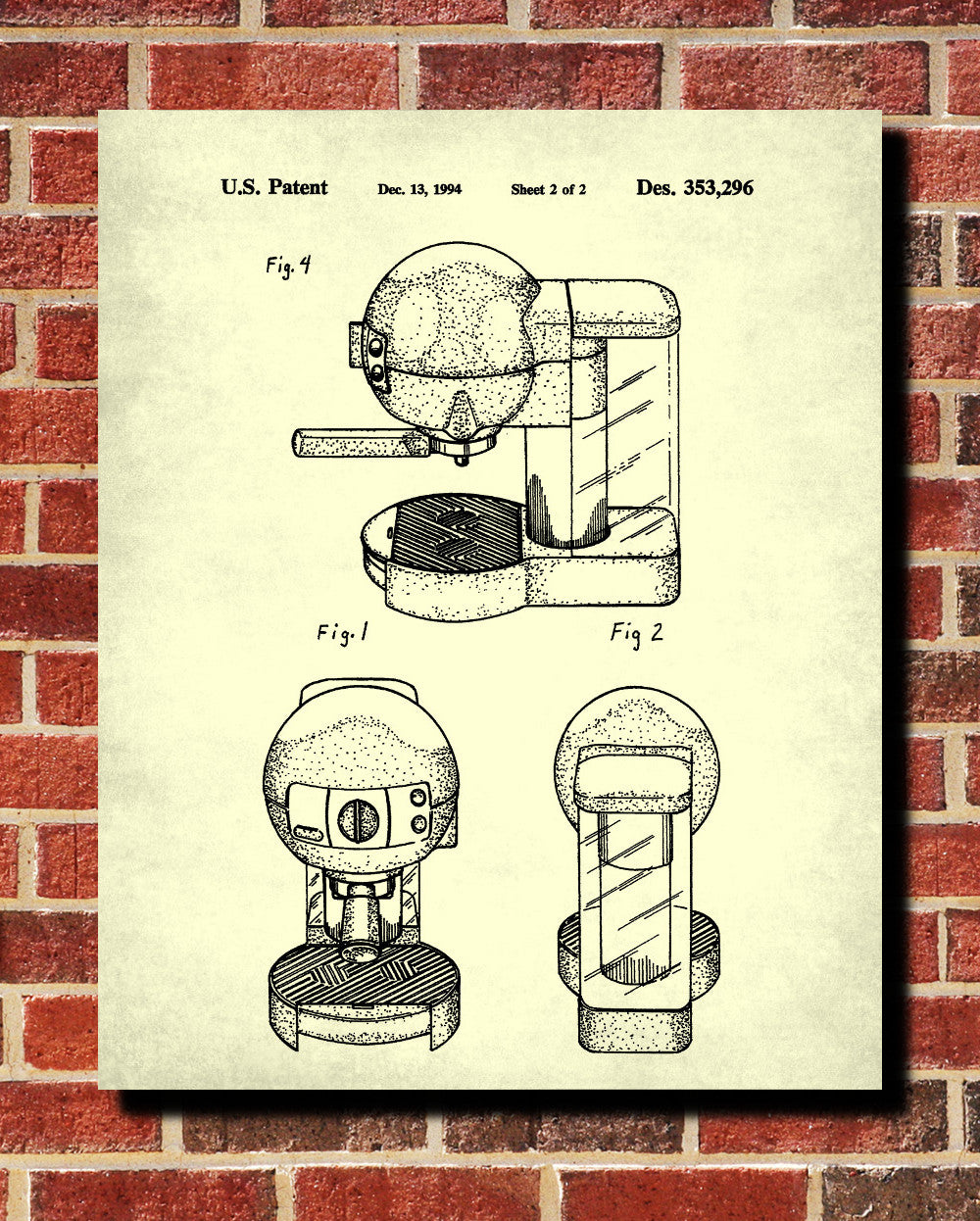 Espresso Machine Patent Print Coffee Blueprint Kitchen Cafe Poster - OnTrendAndFab