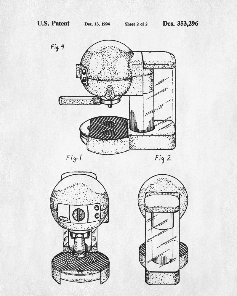 Espresso Machine Patent Print Coffee Blueprint Kitchen Cafe Poster - OnTrendAndFab
