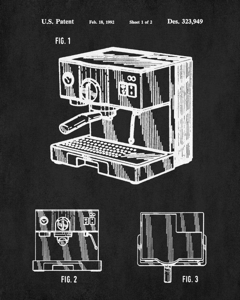 Espresso Machine Patent Print Coffee Blueprint Cafe Kitchen Poster - OnTrendAndFab