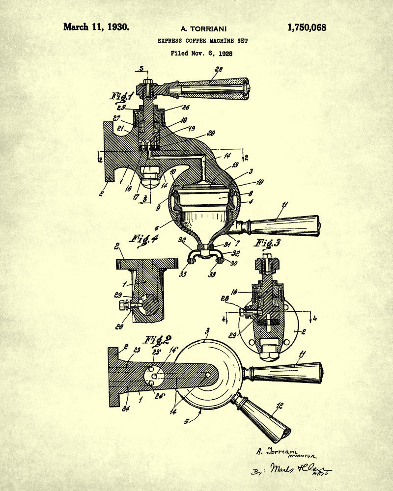 Espresso Coffee Maker Framed Patent Print Limited Edition