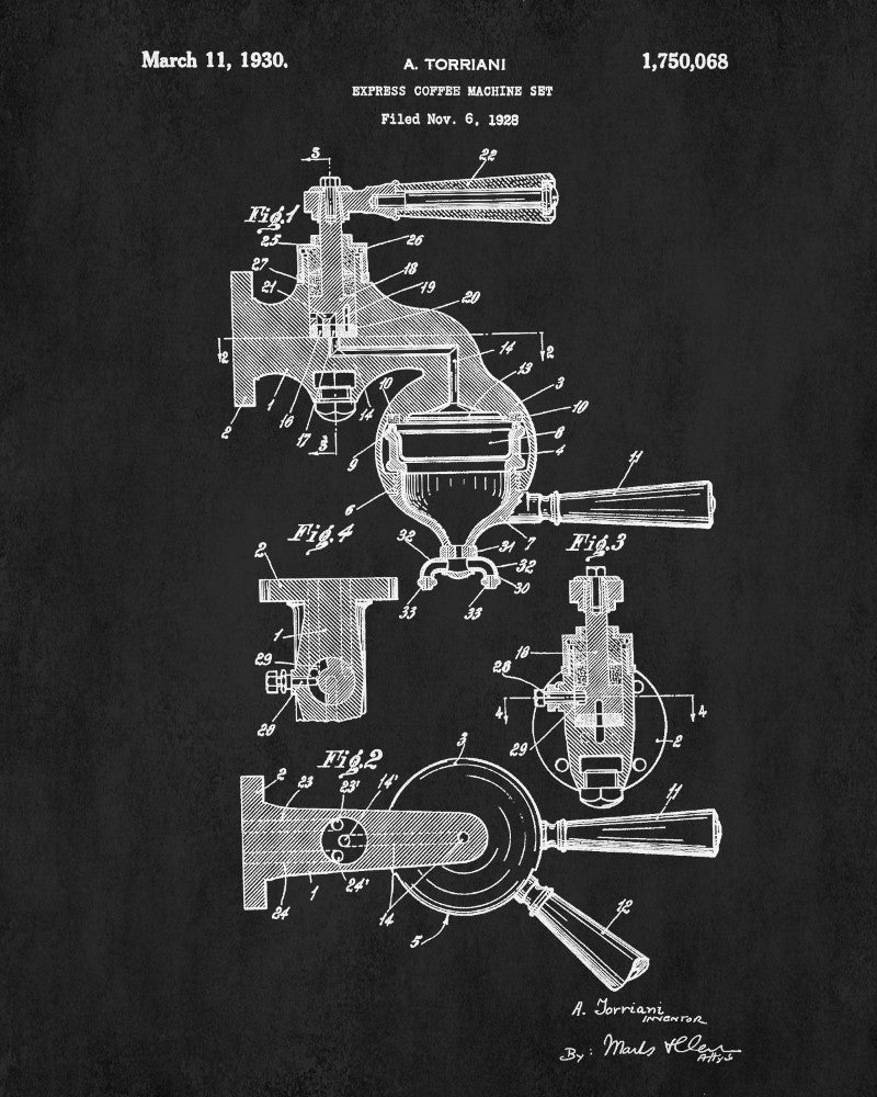 Espresso Machine Blueprint Coffee Patent Print Kitchen Cafe Poster - OnTrendAndFab