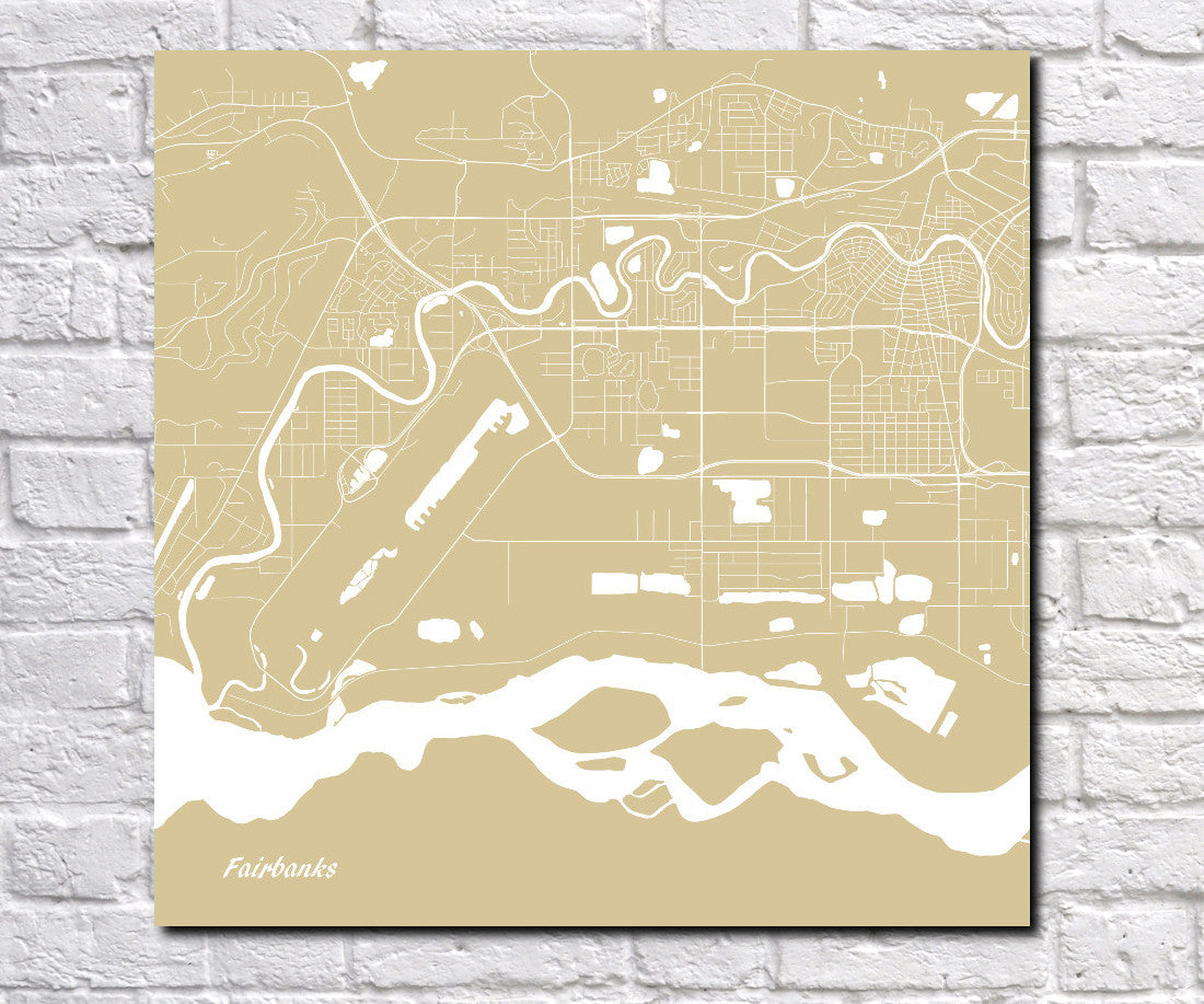 Fairbanks, Alaska City Street Map Print Custom Wall Map