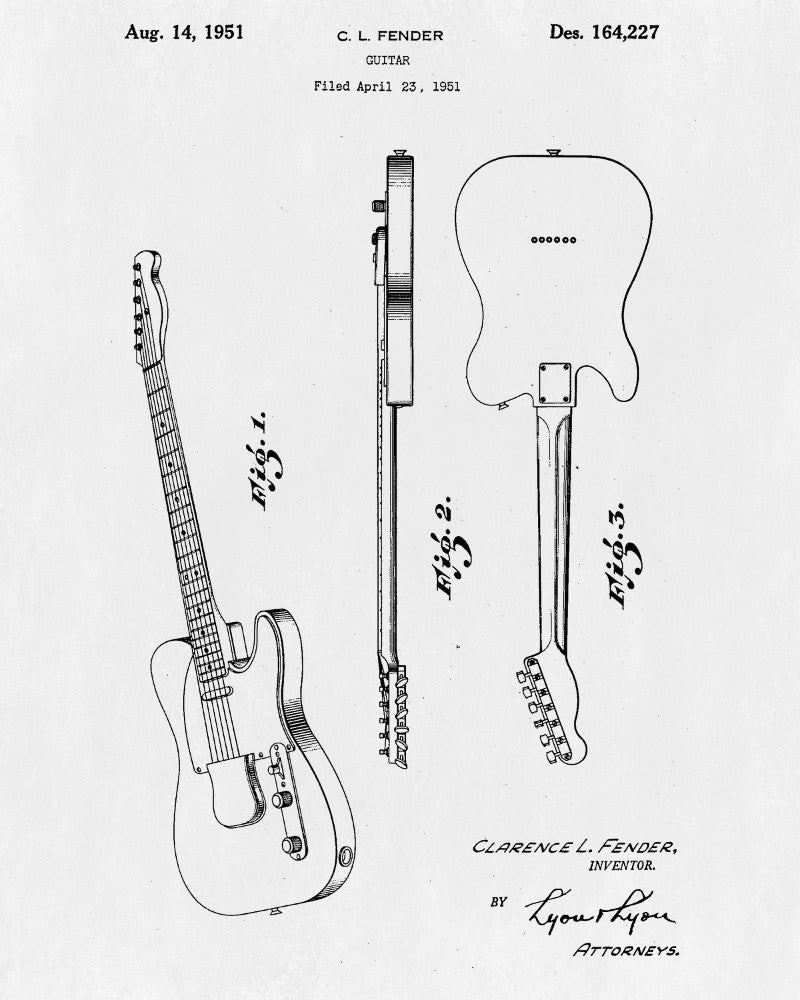 Fender Guitar Patent Print Musical Instrument Blueprint Poster