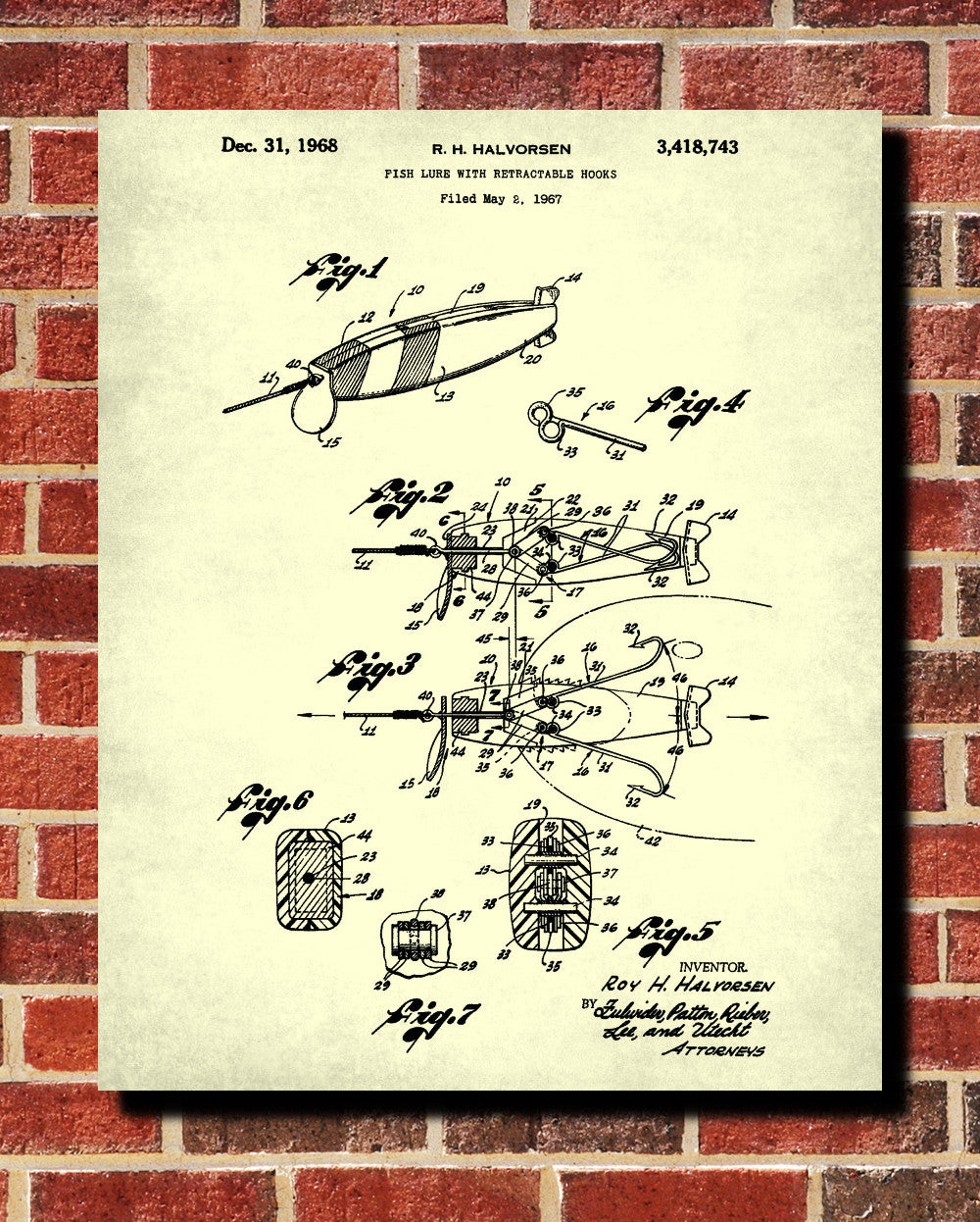 Fishing Lure Patent Print Angling Poster Sports Blueprint