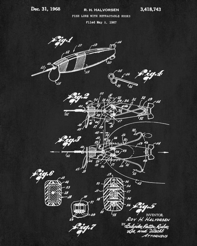 Fishing Lure Patent Print Angling Poster Sports Blueprint