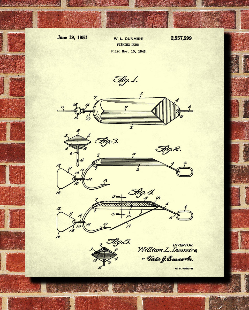 are fishing lures patented Fishing Lures Blueprint Angling Poster Sport Patent Print – GalleryThane