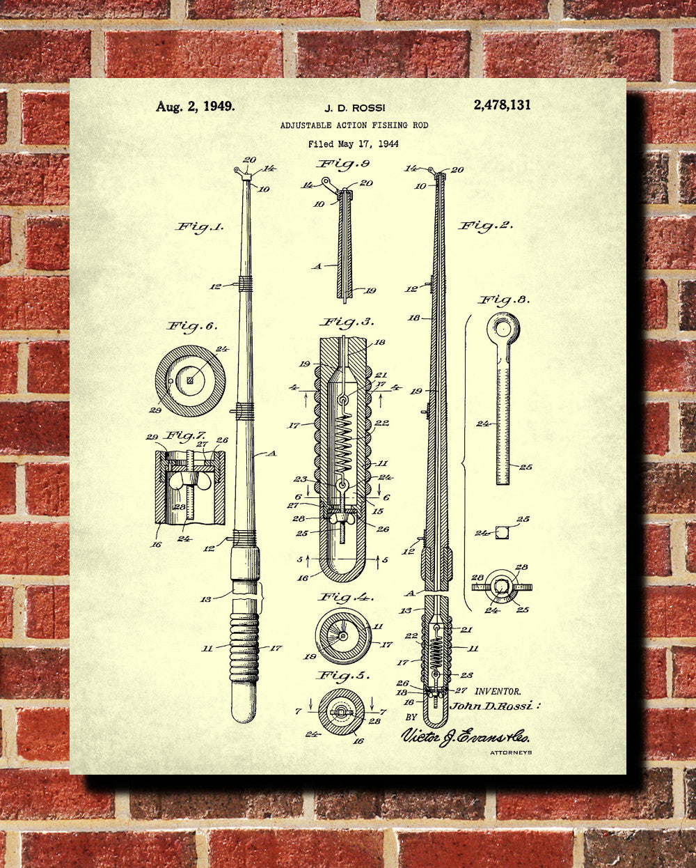 Fishing Rod Blueprint Angling Poster Sports Patent Print