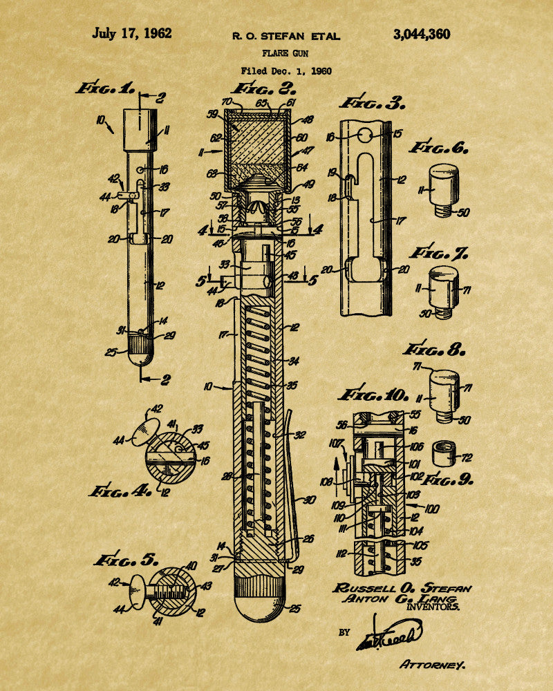 Flare Gun Patent Print Nautical Poster Sailing Decor