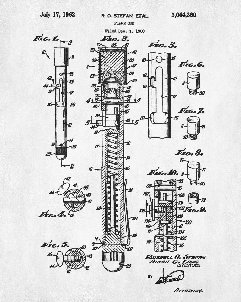 Flare Gun Patent Print Nautical Poster Sailing Decor