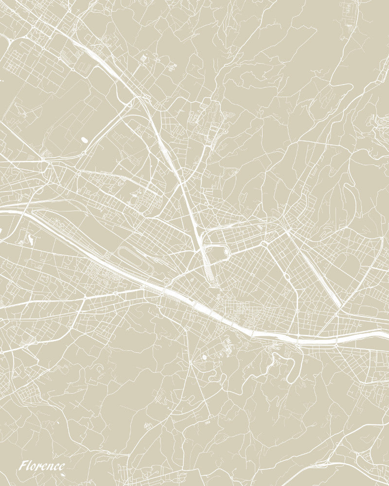Florence City Street Map Print Feature Wall Art Poster