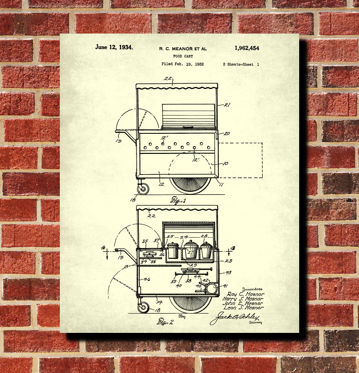 Food Cart Poster Vending Patent Print Cafe Art