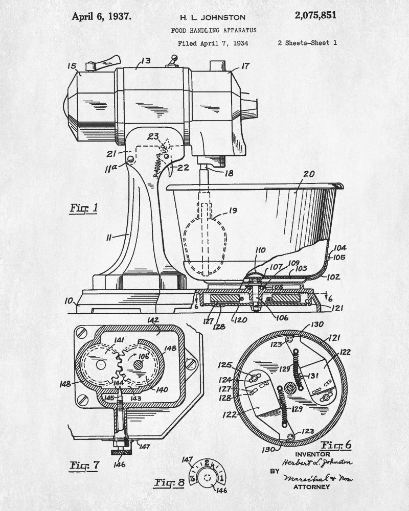 Food Mixer Patent Print Baking Blueprint Kitchen Poster