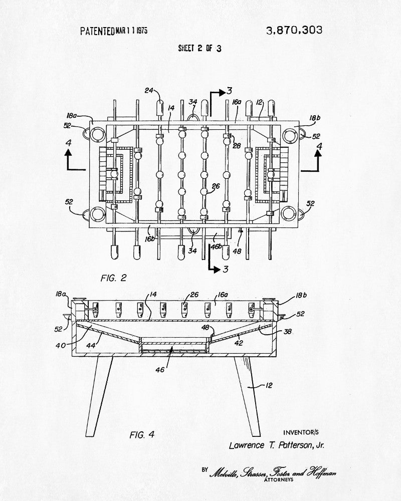 Foosball Patent Print Game Blueprint Man Cave Poster