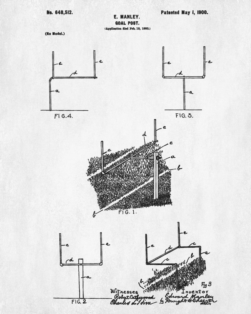 Football Goal Patent Print Man Cave Poster Sport Blueprint
