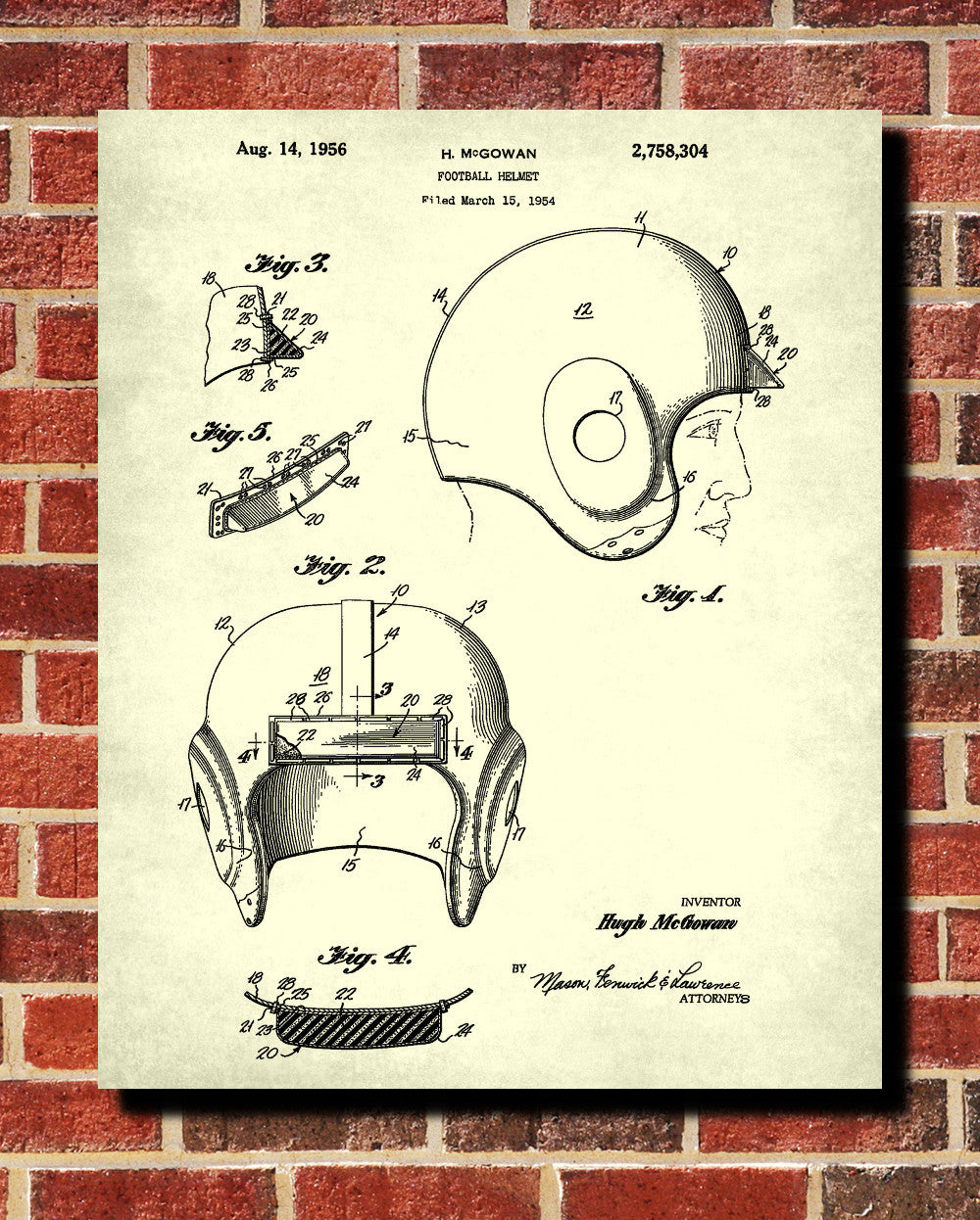 Football Helmet Patent Print Sports Blueprint Man Cave Poster