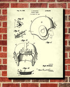 Football Helmet Patent Print Sports Blueprint Man Cave Poster