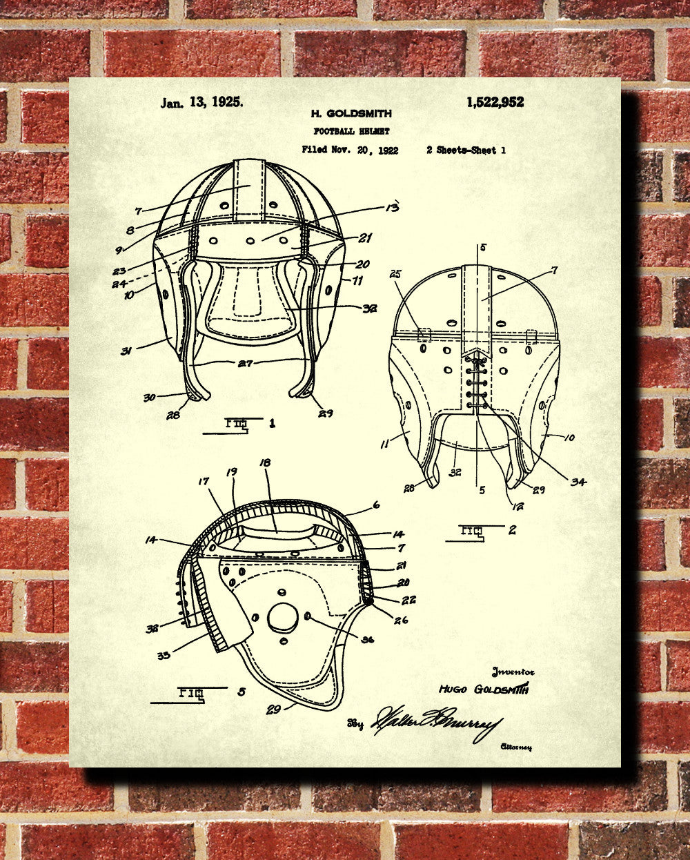 Football Helmet Patent Print Sports Blueprint Man Cave Poster