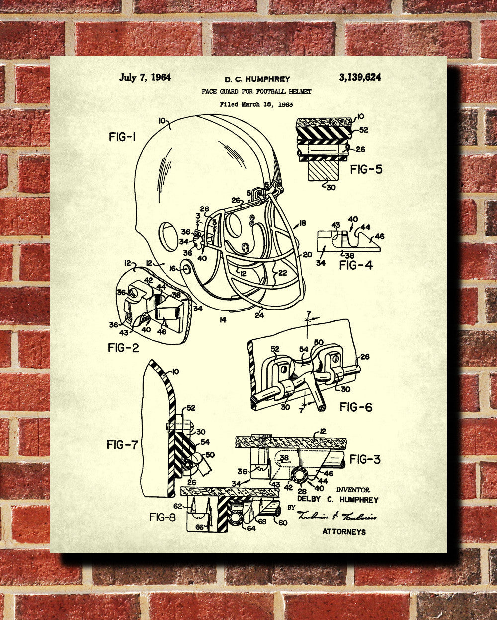 Football Helmet Patent Print Sports Blueprint Man Cave Poster